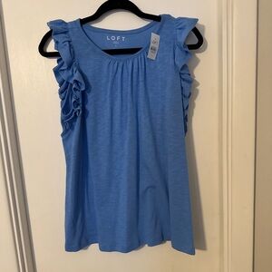 NWT LOFT light blue tank top with ruffle sleeves size large